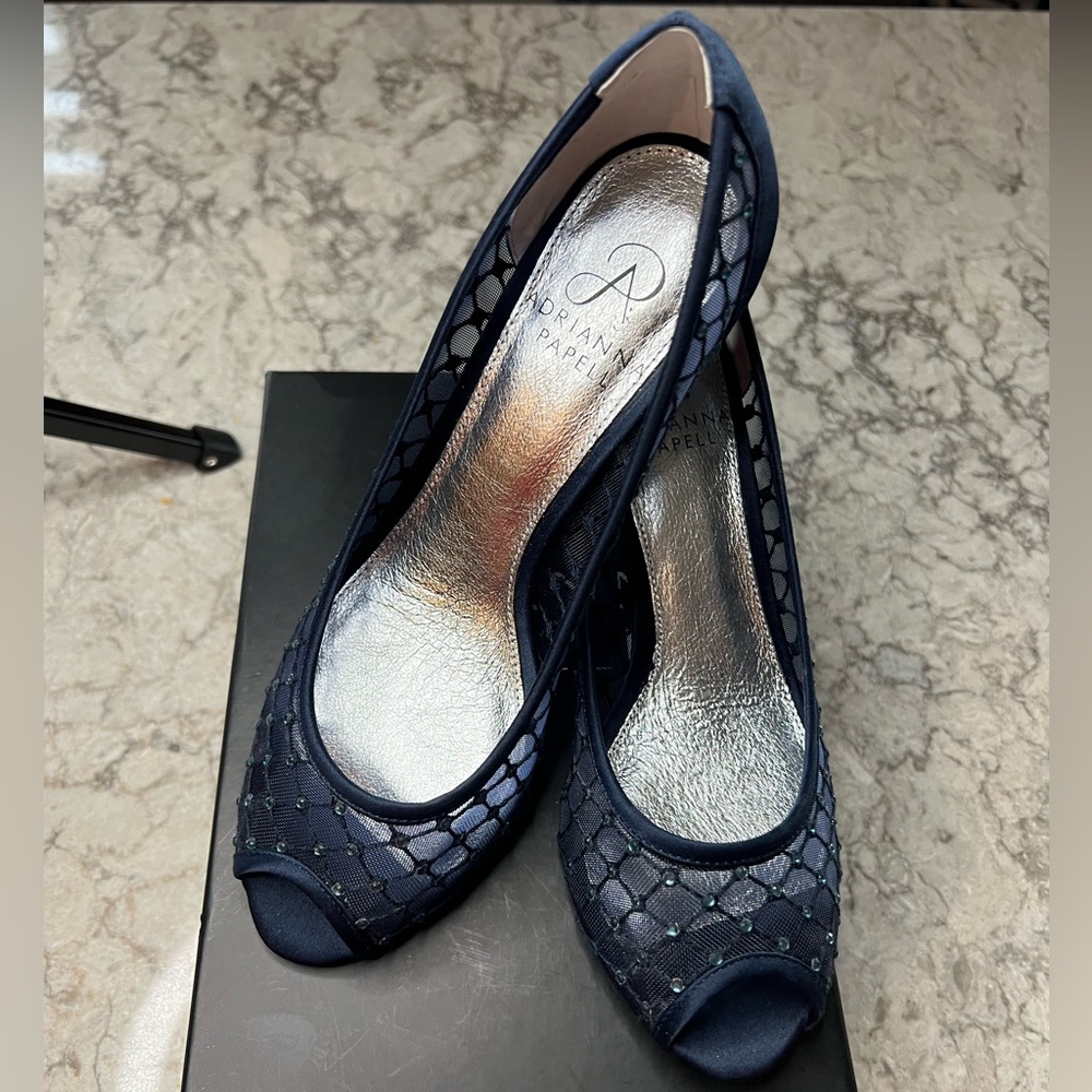 Adrianna Papell Jamie Navy Saba Mesh Shoes Size 6.5 - Peep Shoe
